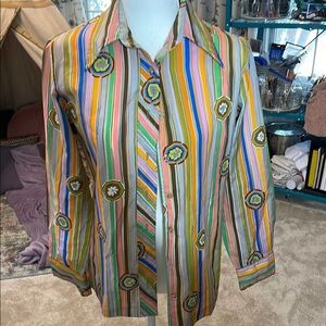 Retro Green and Blue Striped Button Down Shirt- true vintage